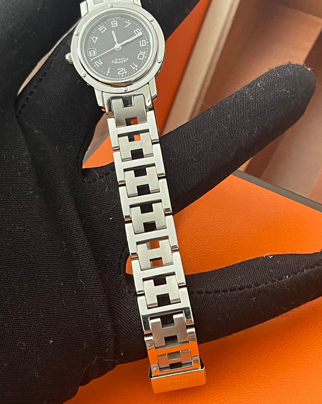 PRELOVED AUTHENTIC HERMES STAINLESS STEEL CLIPPER WATCH 24MM/16.5CM