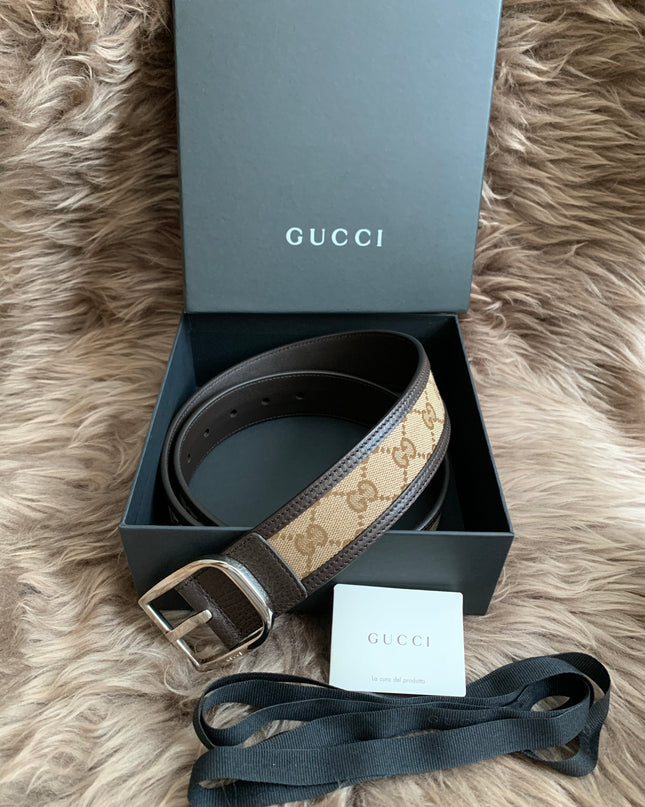 GUCCI GG SUPREME GUCCISSIMA CALFSKIN PALLADIUM BUCKLE BELT