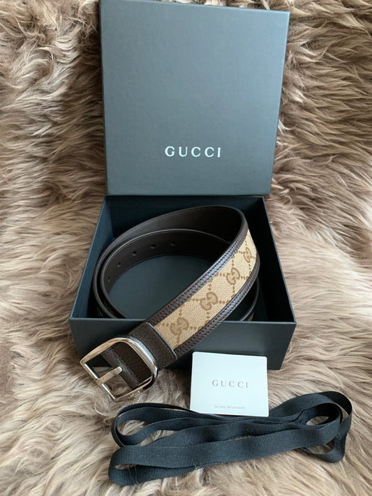 GUCCI GG SUPREME GUCCISSIMA CALFSKIN PALLADIUM BUCKLE BELT