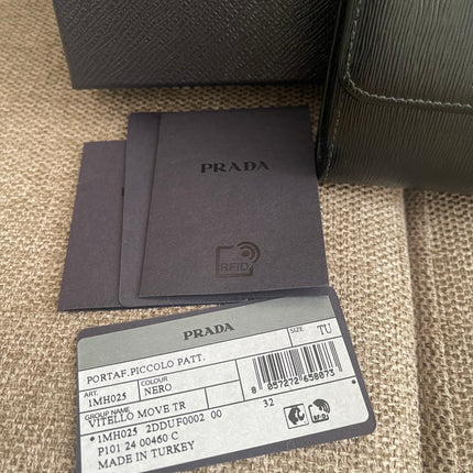 Preloved Authentic Prada Vitello Move Triangle Logo Trifold Wallet – Black