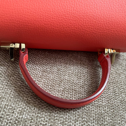 Preloved Authentic MCM Patricia Top Handle Bag – Fiesta Red with Cognac Visetos Panel