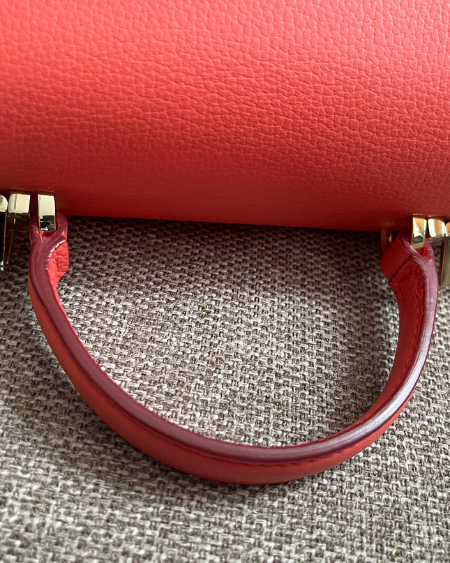 Preloved Authentic MCM Patricia Top Handle Bag – Fiesta Red with Cognac Visetos Panel
