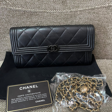 Preloved Authentic Chanel Boy Long Wallet with Chain Strap (WOC Style)