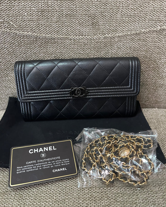 Preloved Authentic Chanel Boy Long Wallet with Chain Strap (WOC Style)