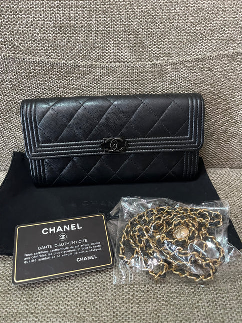 Preloved Authentic Chanel Boy Long Wallet with Chain Strap (WOC Style)