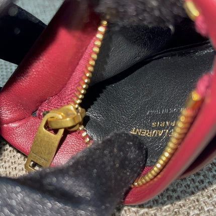 Preloved Authentic Saint Laurent Monogram Zipped Card Case — Burgundy