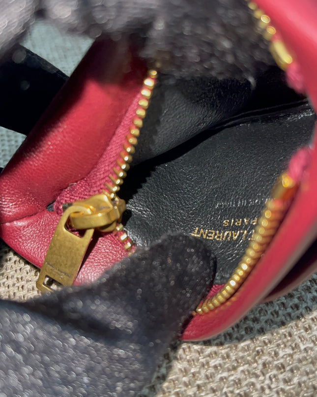 Preloved Authentic Saint Laurent Monogram Zipped Card Case — Burgundy