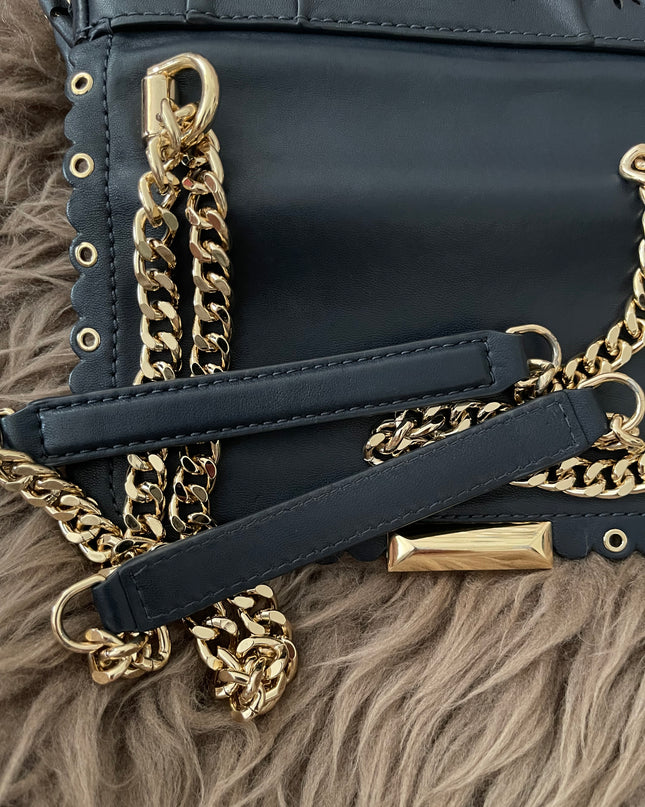 Preloved Authentic Michael Kors Black Leather Small Sloan Studded Chain Shoulder Bag