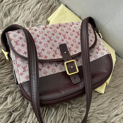 Preloved Authentic Louis Vuitton Monogram Mini Lin Marjorie shoulder bag in burgundy cloth with leather trim