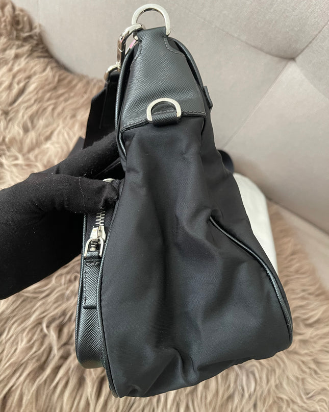 Preloved Authentic  Prada Tessuto Nylon and Saffiano Leather Messenger Bag