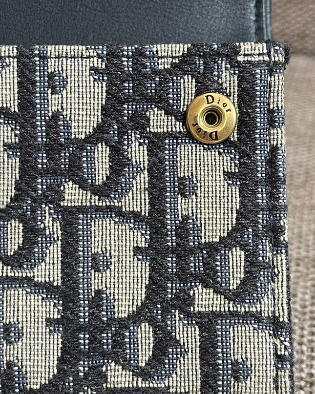 Preloved Authentic Dior Saddle Compact Wallet – Blue Oblique Jacquard