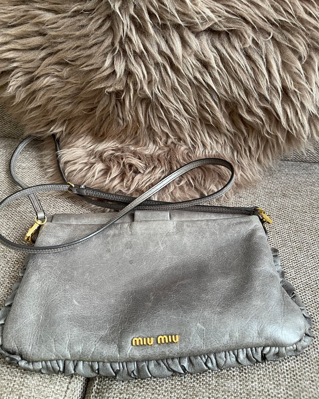 Preloved Autehntic Miu Miu Ruffle Crossbody Bag – Taupe