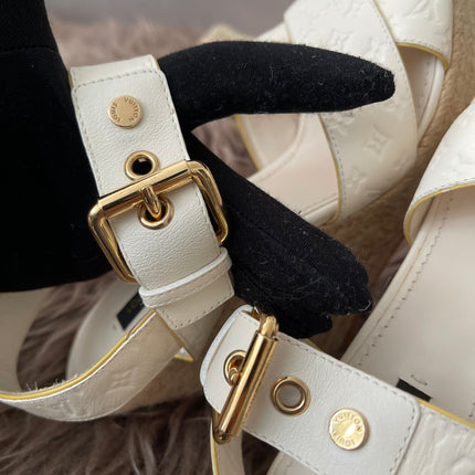 Preloved Authentic Louis Vuitton White Monogram Wedge Sandals in 36.5