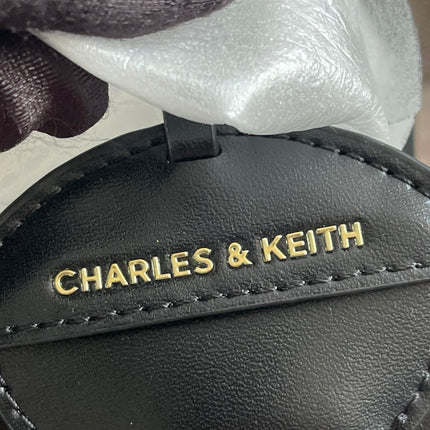 Preloved Authentic Charles & Keith Structured Boston Bag in Black White Mesh