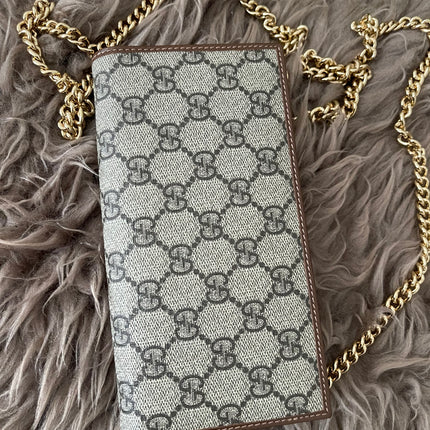 Preloved Authentic Gucci Horsebit 1955 Wallet with Chain in GG Supreme canvas