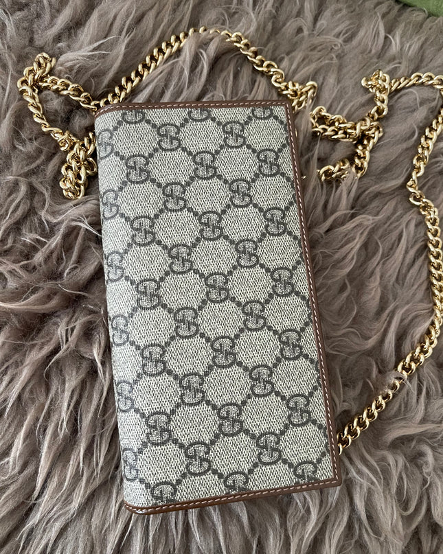 Preloved Authentic Gucci Horsebit 1955 Wallet with Chain in GG Supreme canvas