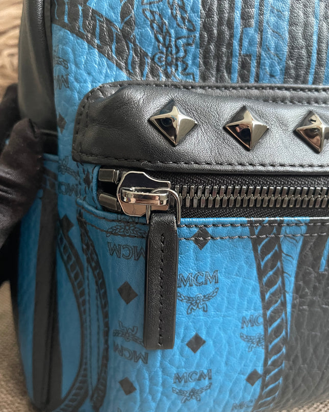 Preloved Authentic MCM Stark Backpack in Blue Black Visetos