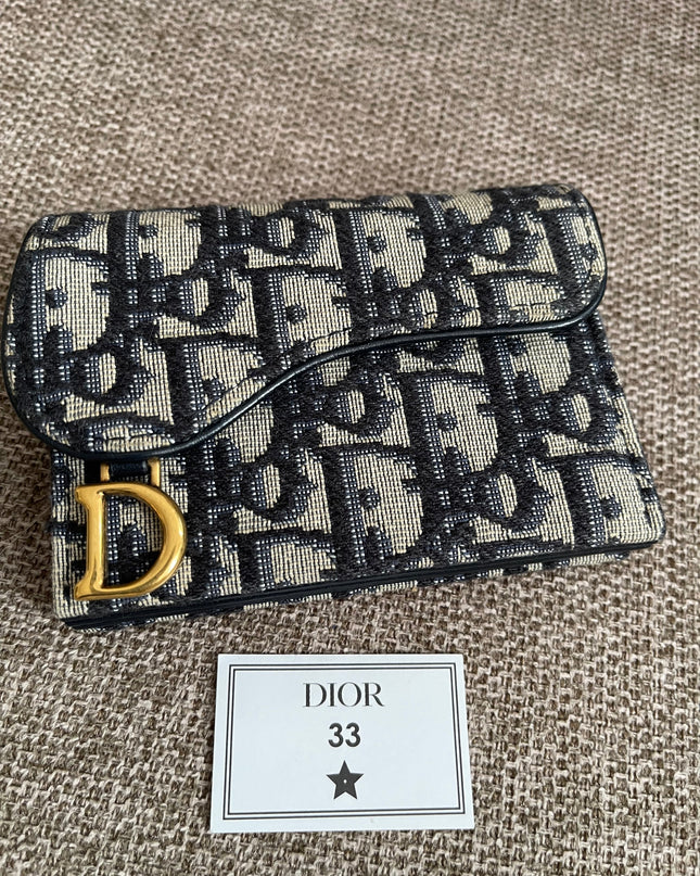 Preloved Authentic Dior Saddle Compact Wallet – Blue Oblique Jacquard