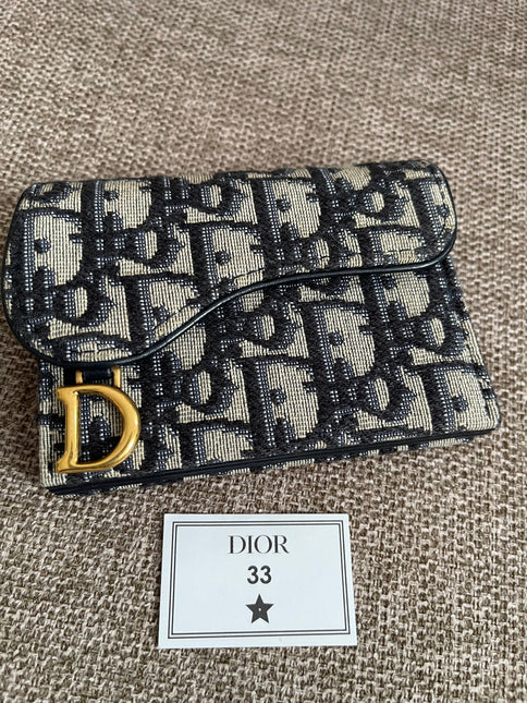 Preloved Authentic Dior Saddle Compact Wallet – Blue Oblique Jacquard