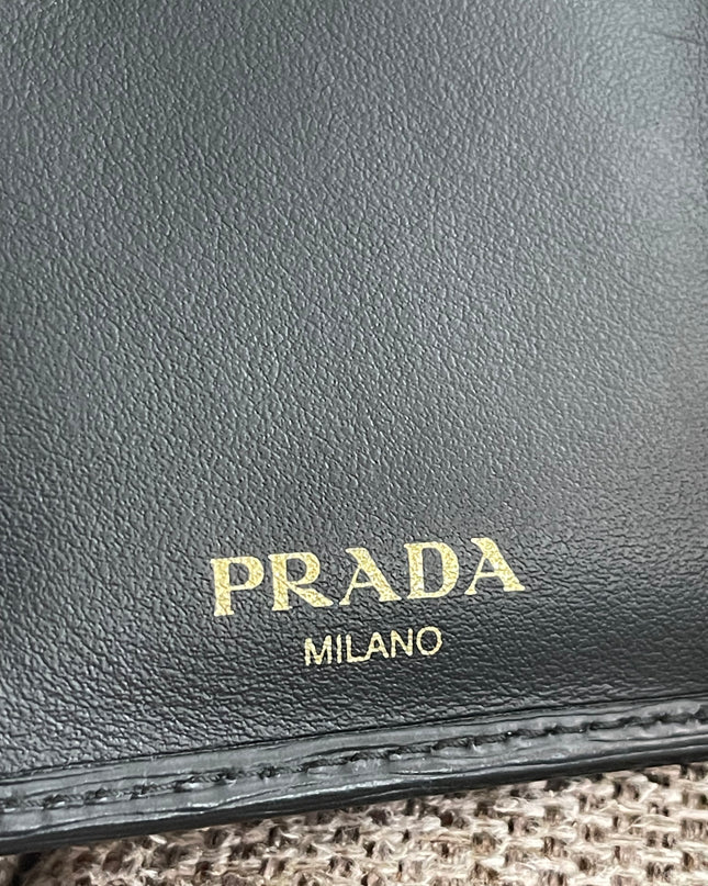 Preloved Authentic Prada Vitello Move Triangle Logo Trifold Wallet – Black
