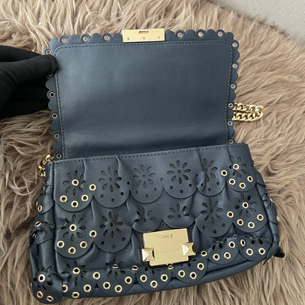 Preloved Authentic Michael Kors Black Leather Small Sloan Studded Chain Shoulder Bag