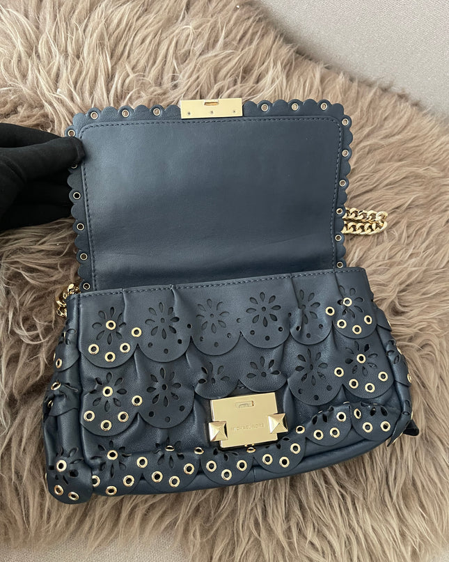 Preloved Authentic Michael Kors Black Leather Small Sloan Studded Chain Shoulder Bag