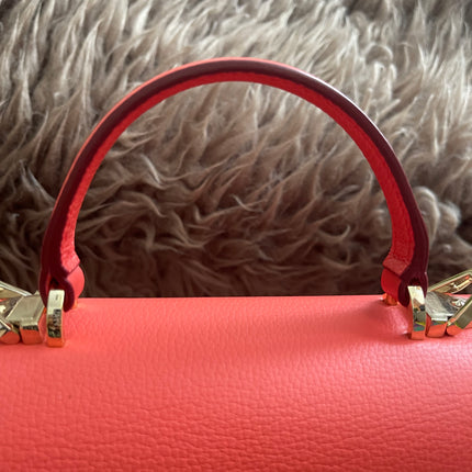 Preloved Authentic MCM Patricia Top Handle Bag – Fiesta Red with Cognac Visetos Panel