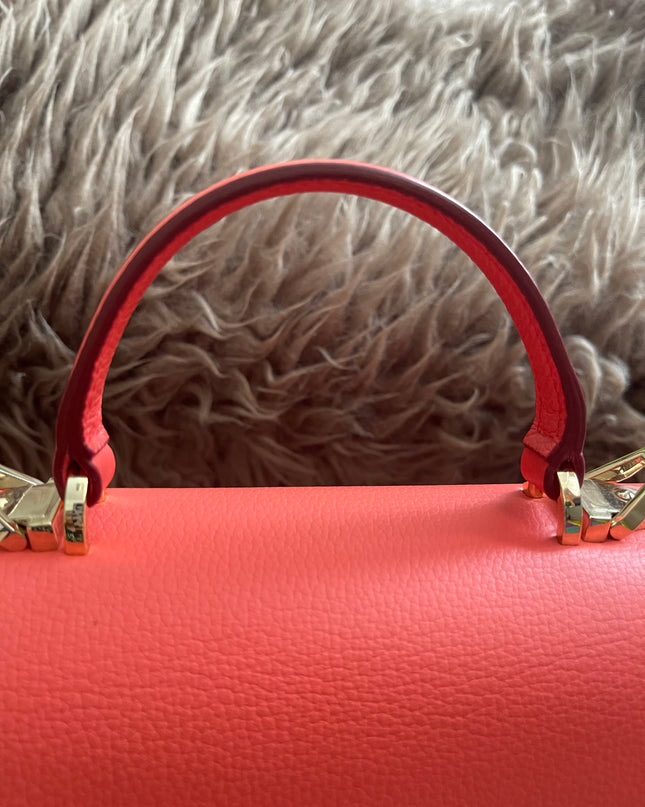 Preloved Authentic MCM Patricia Top Handle Bag – Fiesta Red with Cognac Visetos Panel