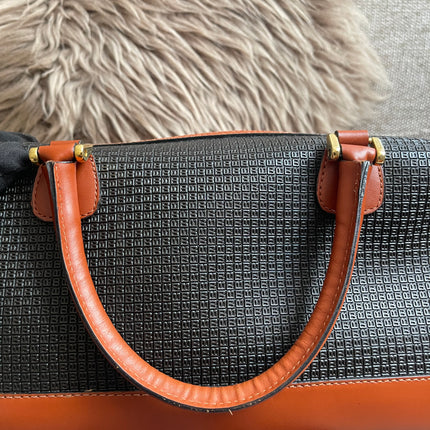 Preloved Authentic Bally Monogram Top Handle Tote Bag Black Cognac