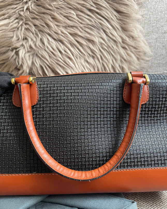 Preloved Authentic Bally Monogram Top Handle Tote Bag Black Cognac