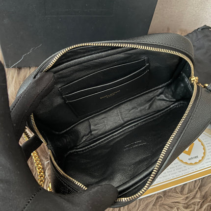 Preloved Authentic Saint Laurent Mini Lou Camera Bag in black quilted leather with gold-tone hardware