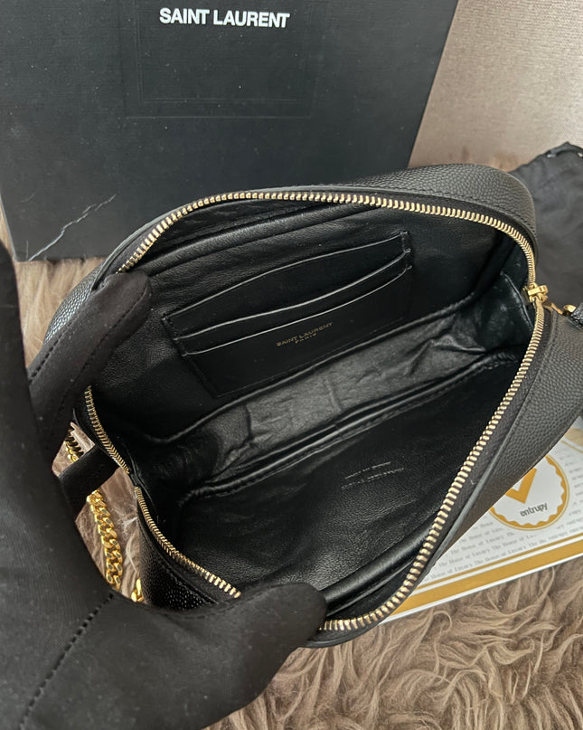 Preloved Authentic Saint Laurent Mini Lou Camera Bag in black quilted leather with gold-tone hardware