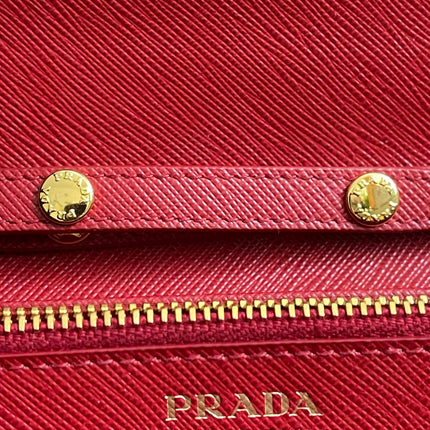 Preloved Authentic Prada Saffiano Metal Wallet on Chain in Fuoco Red