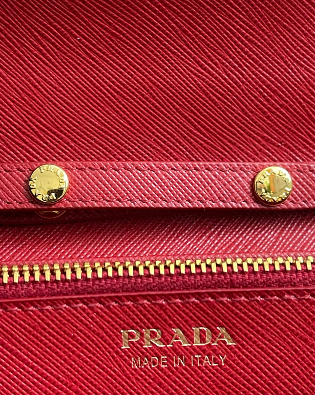 Preloved Authentic Prada Saffiano Metal Wallet on Chain in Fuoco Red