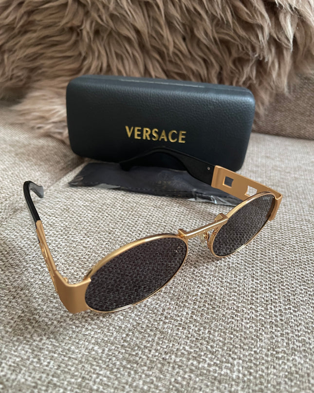 Preloved Authentic Versace Biggie Oval Sunglasses – Black & Gold Medusa, VE2176