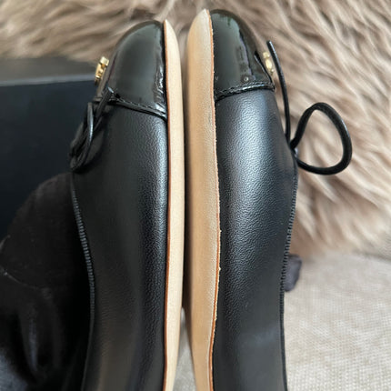 Preloved Authentic Chanel Ballet Flats — Black Lambskin & Patent Cap Toe (Size 35½)