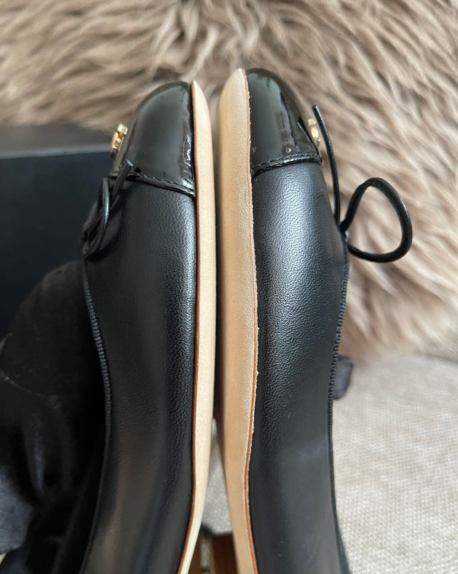 Preloved Authentic Chanel Ballet Flats — Black Lambskin & Patent Cap Toe (Size 35½)