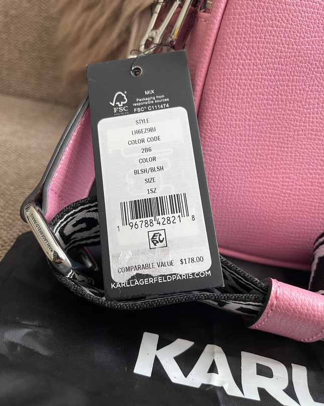 Peloved Authentic Karl Lagerfeld Paris Camera Bag – Pink Pebbled Leather, Logo Strap (Brand New)