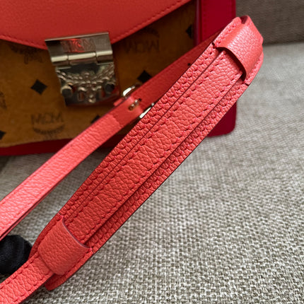 Preloved Authentic MCM Patricia Top Handle Bag – Fiesta Red with Cognac Visetos Panel