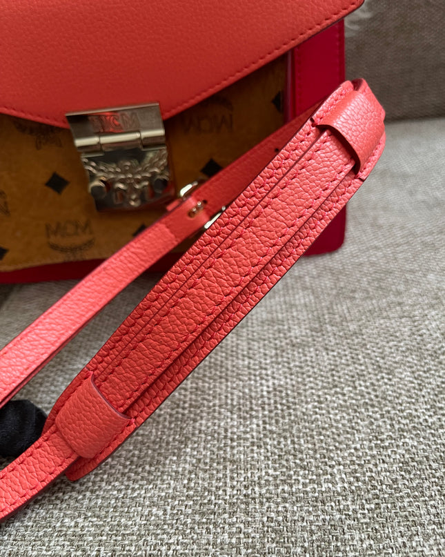 Preloved Authentic MCM Patricia Top Handle Bag – Fiesta Red with Cognac Visetos Panel