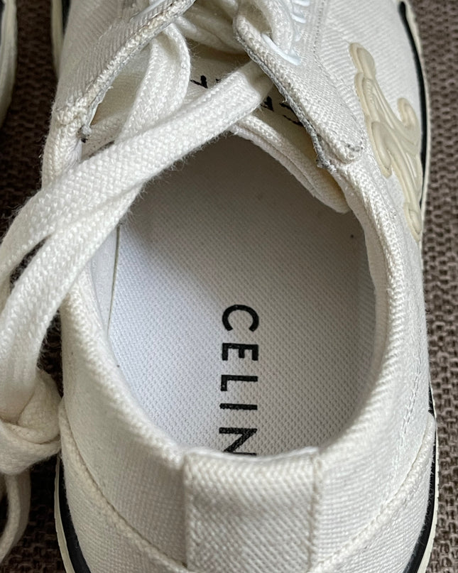Preloved Authentic Celine Alan Sneaker with Triomphe in Canvas Off-White