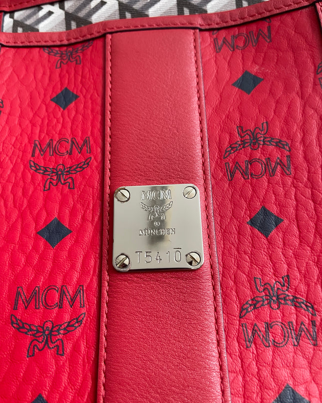 Preloved Authentic MCM Visetos Reversible Liz Shopper Tote – Ruby Red