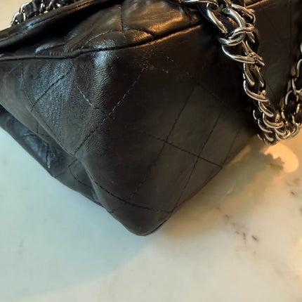 Preloved Authentic CHANEL Jumbo Quilted Single Flap Lambskin Black Silver Hardware