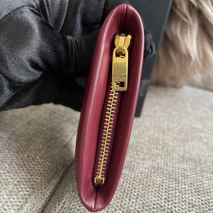 Preloved Authentic Saint Laurent Monogram Zipped Card Case — Burgundy