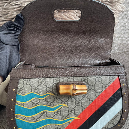 Preloved Authentic Gucci GG Supreme Canvas Leather and Python Medium Bamboo 1947 Top Handle Bag