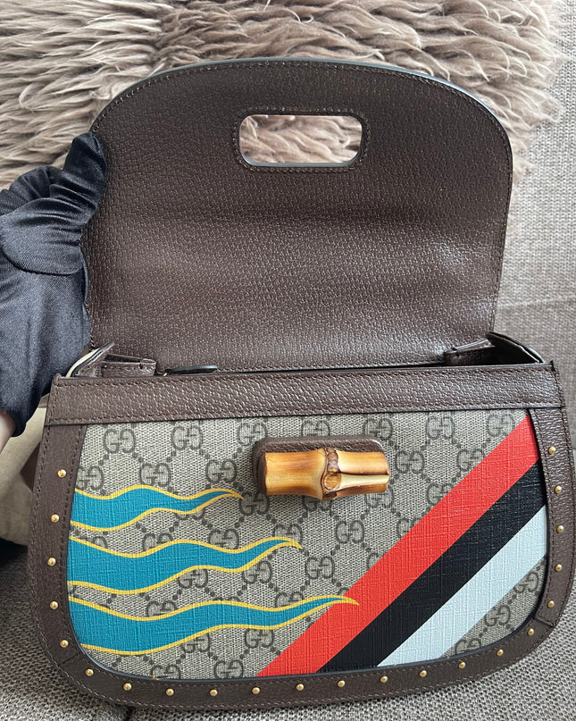 Preloved Authentic Gucci GG Supreme Canvas Leather and Python Medium Bamboo 1947 Top Handle Bag