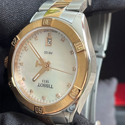 Preloved Authentic Tissot PR 100 Ladies Watch - Two-Tone, Pearlescent Dial and Diamond Markers