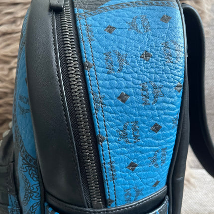 Preloved Authentic MCM Stark Backpack in Blue Black Visetos