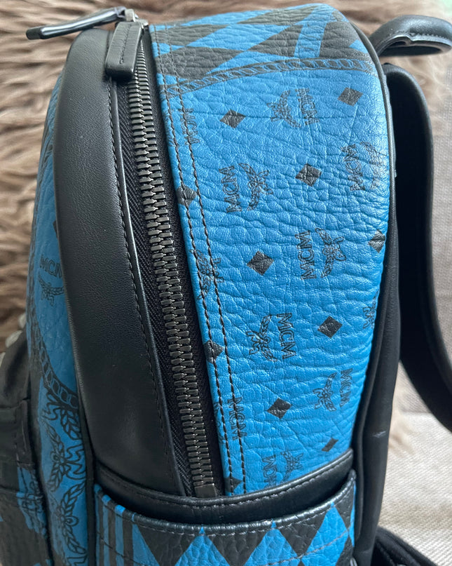 Preloved Authentic MCM Stark Backpack in Blue Black Visetos