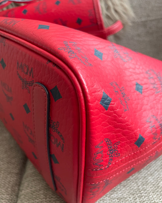 Preloved Authentic MCM Visetos Reversible Liz Shopper Tote – Ruby Red